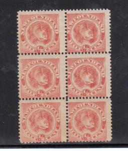 Newfoundland #57 Mint Fine Block Of Six Orange Red Shade