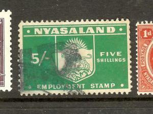 NYASALAND (P2306B) REVENUE EMPLOYMENT STAMP 5/-   VFU