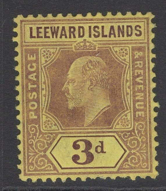LEEWARD ISLANDS SG41 1910 3d PURPLE/YELLOW MTD MINT