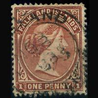 FALKLAND IS. 1891 - Scott# 11 Queen Orange Brown 1p Used