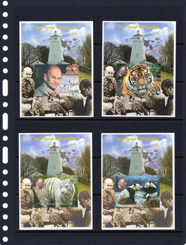 Sao Tome and Principe 2004  Peter Scott WWF founder-Pandas-Birds 9 SS Imp.MNH