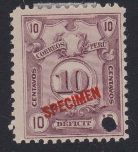 PERU 1909 Postage due SPECIMEN opt in red + security punch hole ............7978