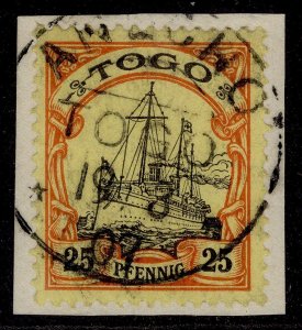 GERMAN TOGO SG G11, 25pf black & red-yellow, VFU ANECHO pmk on piece. Cat