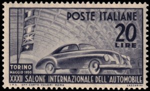 ✔️ ITALY 1950 - INTERNATIONAL AUTO SHOW IN TURIN - SC. 531 MNH **