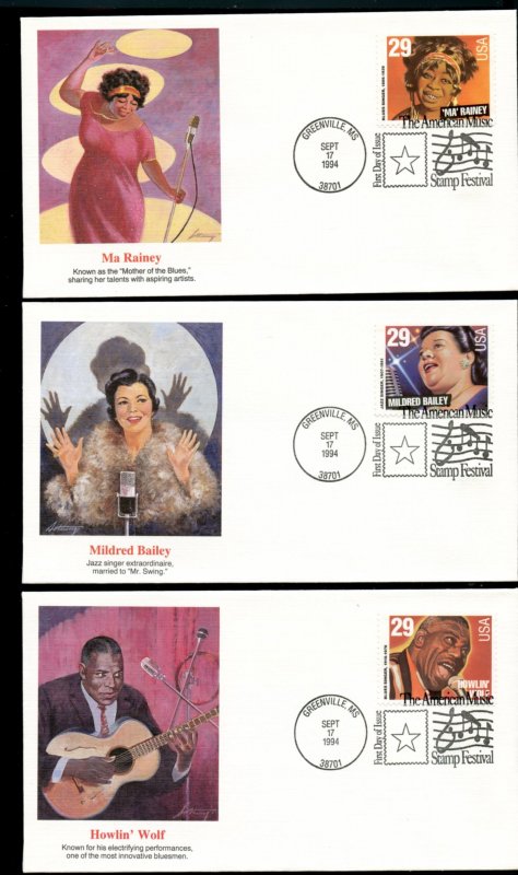 US 2854-2861 American Music - Jazz Singers set of 8 UA Fleetwood cachet FDC