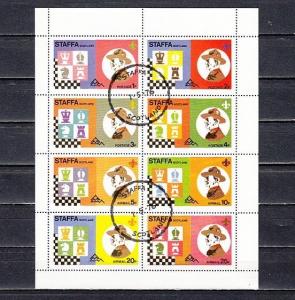 Staffa, Scotland Local. 1976 issue. Scouts & Chess sheet of 8. Canceled. ^