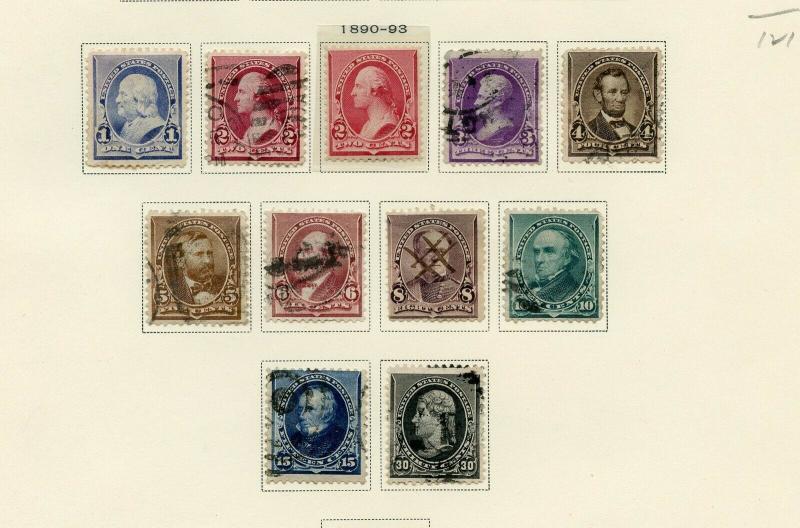 UNITED STATES  1890/93 DEFINITIVES USED SCOTT#219/228  -SCOTT $121.00