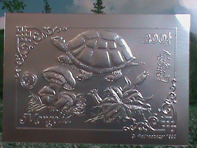 ​MONGOLIA-1993-SPECIMEN-SILVER REPLICA-THE LOVELY TURTLE IMPERF MNH S/S- SHEET