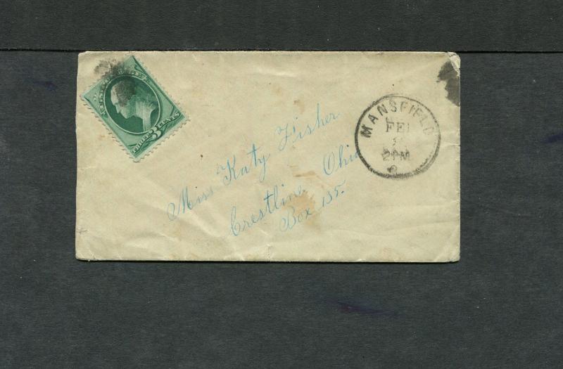 Postal History - Mansfield OH 1875 Black Cork Killer 3cBN Cancel Cover B0646