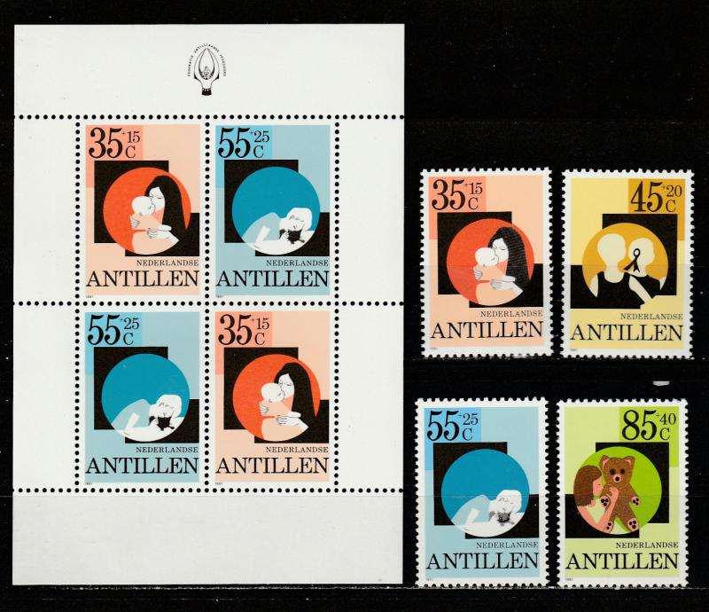 Antilles Neerlandaises 1984 Scott No. B192-95+B194a  (N**)Complet