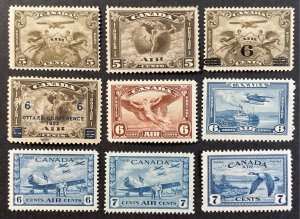 Canada #C1-C9 MH F/VF Airmail Complete Set 1928-1946 SCV~$147 [R1061]