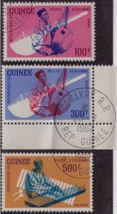 GUINEA GUINEE CTO Scott # C32-C34 Musical Instruments 200fr crease(3 Stamps)2(3)