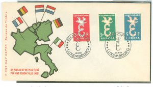 Luxembourg 341-3 1958 Europa (set of three) on an unaddressed cachet first day cover.