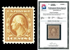 Scott 465 1916 4c Washington Perf 10 Mint Graded XF 90 LH with PSE CERT! 