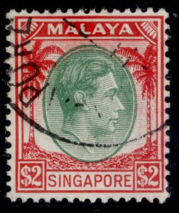 SINGAPORE GVI SG14, $2 green & scarlet, FINE USED.