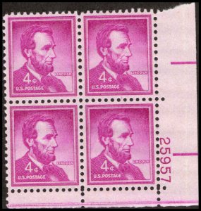 US #1036a LINCOLN MNH LR PLATE BLOCK #25957