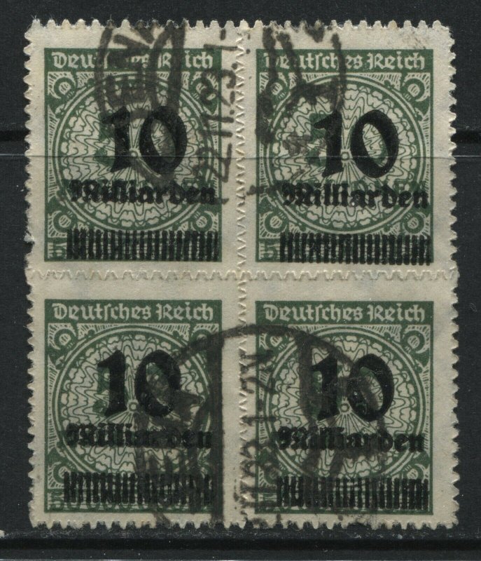 Germany 1923 10 billion marks overprinted on 50 million marks block of 4 used