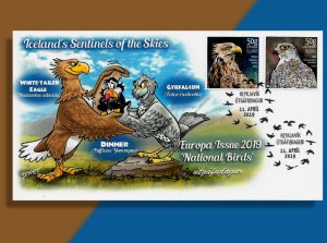 Iceland EUROPA FDC - Two Icelandic Birds of Prey Take a Puffin To Dinner!