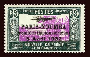 NEW CALEDONIA Scott #191 1933 Paris-Noumea overprint OG small HR