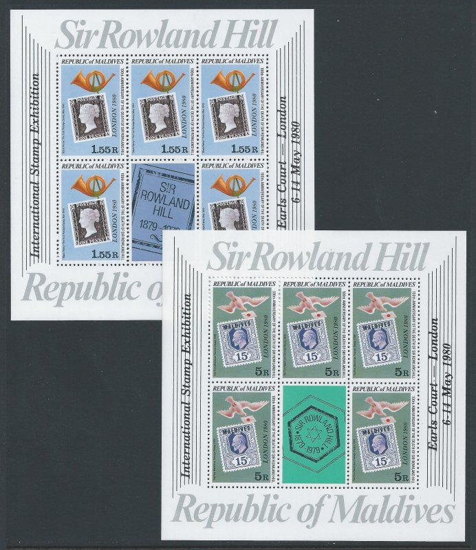 Maldive Islands #853-4 NH Rowland Hill Issue Ovptd. Lond...