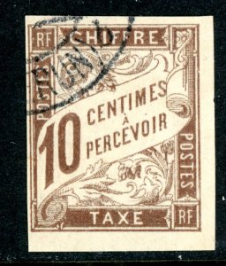 France 1894 Colony General Issues Postage Due 10¢ Brown Imperf Sc #J16 VFU  L27