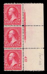 SCOTT #267 MINT OG NH INVERTED WATERMARK BEP IMPRINT PLATE #412 STRIP 3 TYPE-III