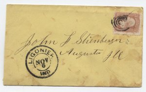 1860s Ligonier IN large double circle postmark #65 cover [h.4485]