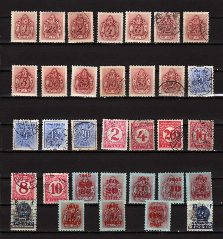 Lot Collection Hungary Hungarian Postage Due Stamps Used & MH Unused Unchecked