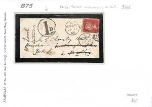 GB Cover YORK *1d* CHARGE MARK Forwarded 1866 SG.43 Scarborough {samwells}B75 