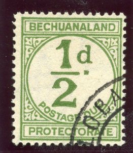 Bechuanaland 1944 KGVI Postage Dues ½d olive-green VFU. SG D4 var. CW PD1.