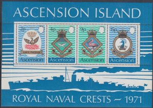 ASCENSION Sc# 155a S/S of 4 ROYAL NAVAL SHIPS COAT of ARMS