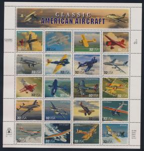 3142  MNH pane of 20  American Aircraft  cat.$13.00