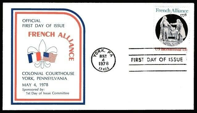 1753 13c French Alliance FDC FIRST 1st Day of Issue Comm. Cachet May 4, 1978 
