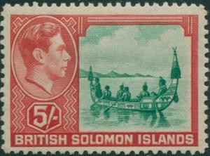 Solomon Islands 1939 SG71 5/- Maliata Canoe MNH