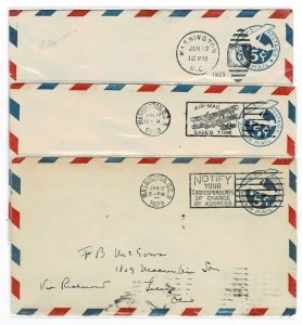 UC1 - 5c airmail envelope FDCs, 3 diff DC postmarks (1039)