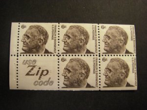 Scott 1284c, 6c Roosevelt, pane of 5, Slogan 5, MNH shiny Prominent Beauty