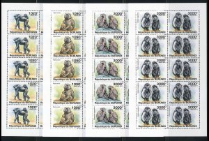 Burundi 827-30 Primate set in full sheets 2012
