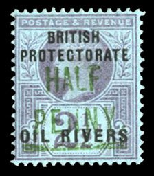 Niger Coast Protectorate #25 Cat$325, 1893 1/2p on 2 1/2p violet, lightly hinged