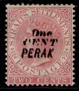 MALAYSIA - Perak QV SG33a, 1c on 2c pale rose UNUSED. Cat £1300 SURCHARGE DOUBLE