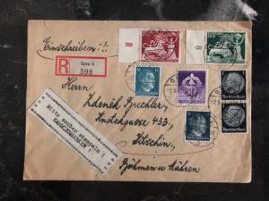 1942 Gera Germany Registered Cover to Bohemia And Moravia