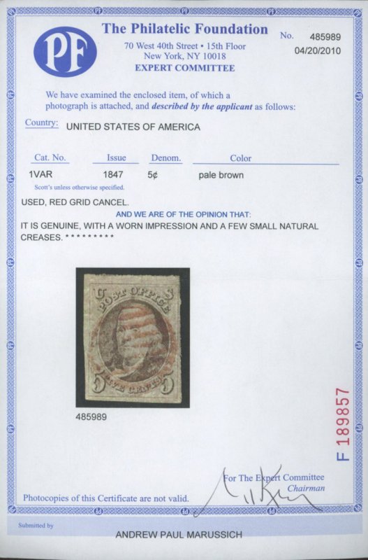 U.S. #1 VAR USED WITH PF CERT