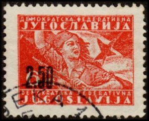 Yugoslavia 202 - Used - 2.50d on 6d Partisan Girl / Flag (1946)