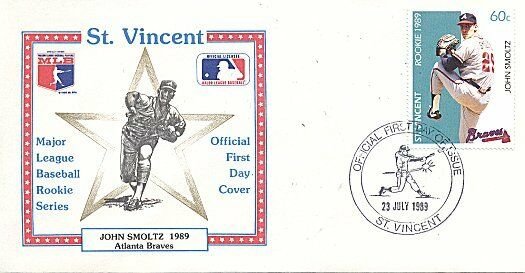 ST. VINCENT 1989 BASEBALL JOHN SMOLTZ ATLANTA FDC 