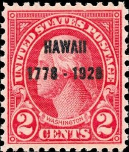 1928 2c George Washington Hawaii Overprint, Carmine Scott 647 Mint F/VF NH