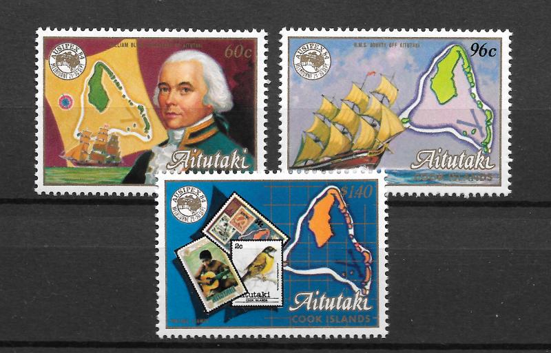 AITUTAKI MNH SET SC#351-353 WILLIAM BLIGH SCV$13.50