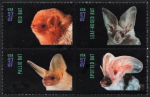 SC#3661-64 37¢ American Bats Block of Four (2002) SA