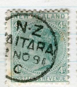 NEW ZEALAND;  1882-1900 QV side facer fine used 4d. value, Perf 12 x 11.5