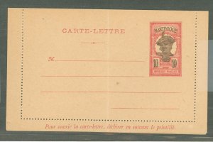 Martinique  1912 10c carmine & brown letter card, edges not stuck, faint crease