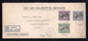 Dominica 1926 Registered OHMS cover to KY franked 1/2p, 1p & 3p, Scott 65-66, 73