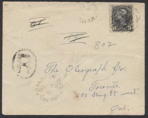 1897 Registered #44 8c SQ Pouchers Mill (Hastings) ONT to Toronto via Halston